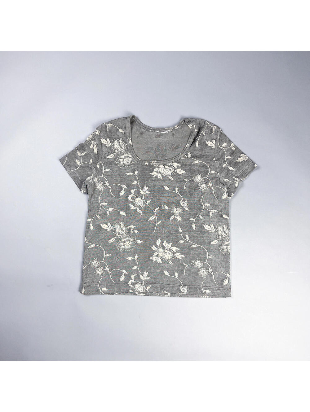 Women's Grey Floral Print Short Sleeve T-Shirt